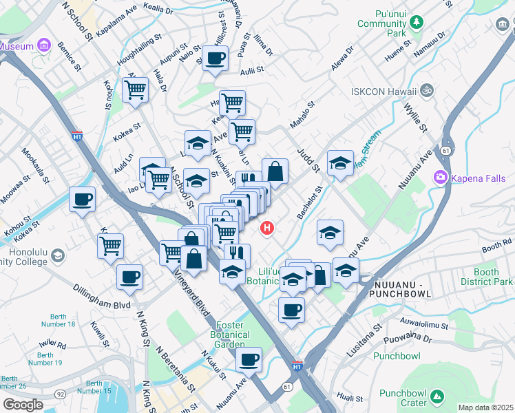 map of restaurants, bars, coffee shops, grocery stores, and more near in Honolulu