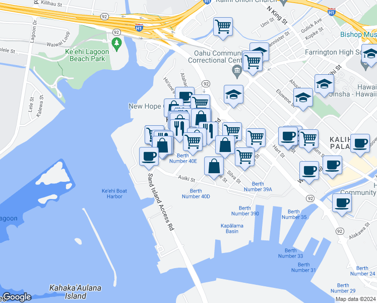 map of restaurants, bars, coffee shops, grocery stores, and more near 140 Puuhale Road in Honolulu