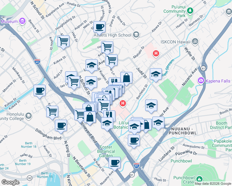 map of restaurants, bars, coffee shops, grocery stores, and more near in Honolulu
