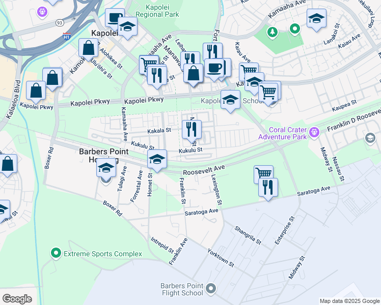 map of restaurants, bars, coffee shops, grocery stores, and more near 458 Manawai Street in Kapolei