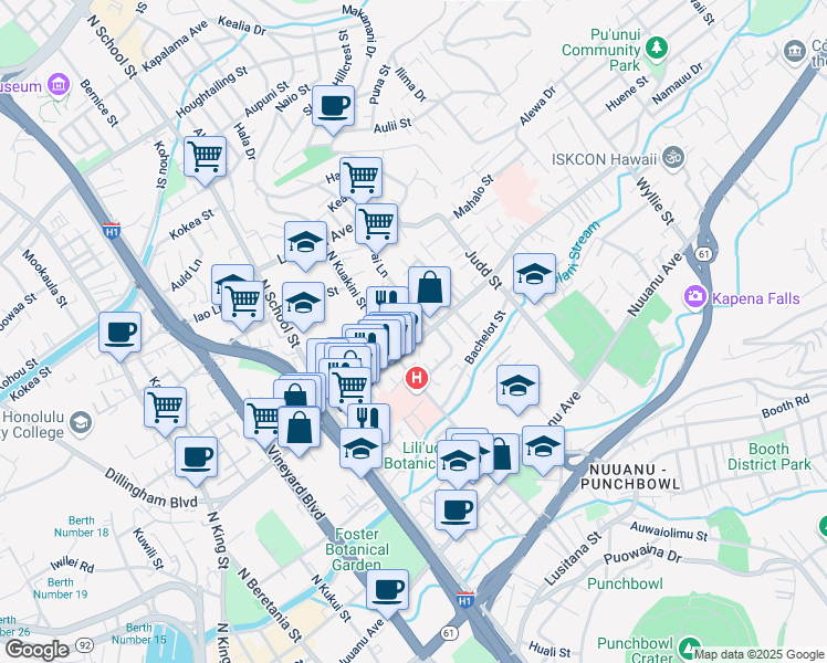 map of restaurants, bars, coffee shops, grocery stores, and more near in Honolulu