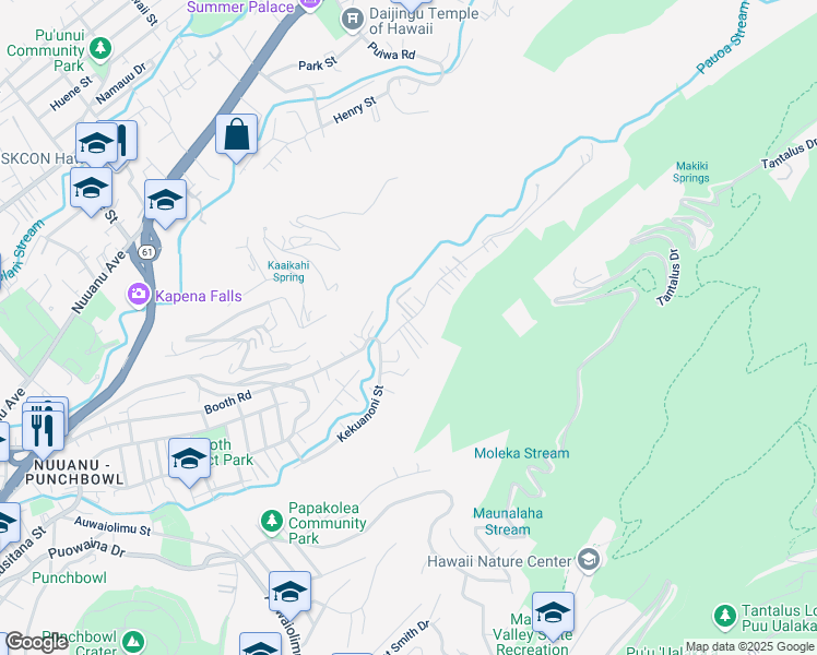 map of restaurants, bars, coffee shops, grocery stores, and more near 2723 Booth Road in Honolulu