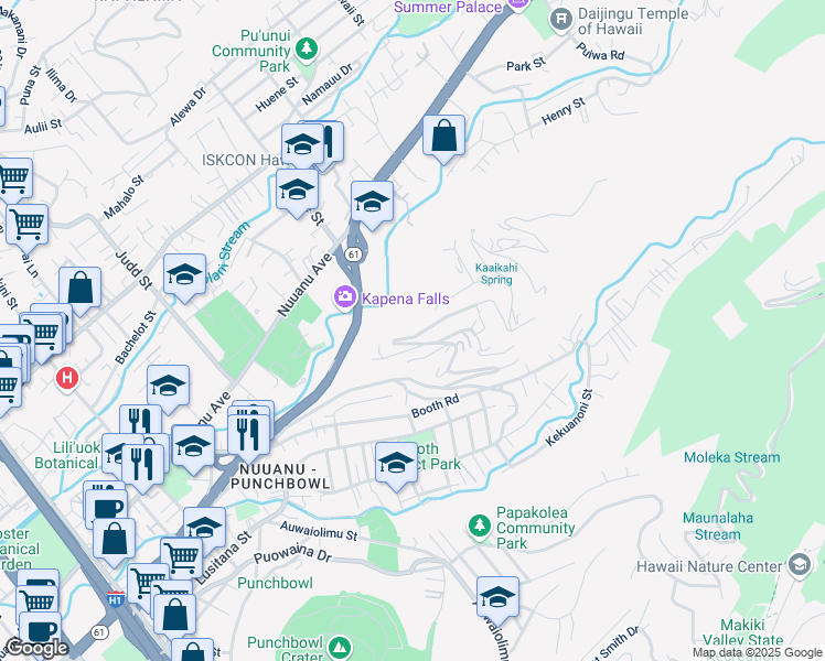 map of restaurants, bars, coffee shops, grocery stores, and more near 2644 Pacific Heights Road in Honolulu