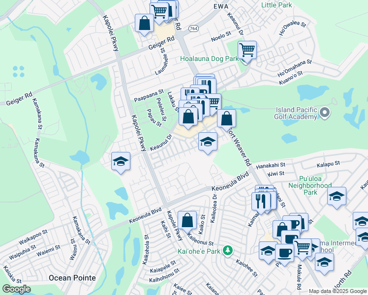 map of restaurants, bars, coffee shops, grocery stores, and more near 91-970 Kaileolea Drive in Ewa Beach