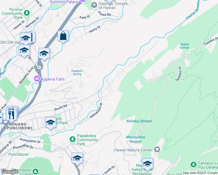 map of restaurants, bars, coffee shops, grocery stores, and more near 2723 Booth Road in Honolulu