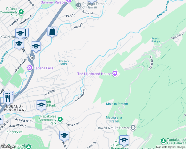 map of restaurants, bars, coffee shops, grocery stores, and more near 2751C Booth Road in Honolulu