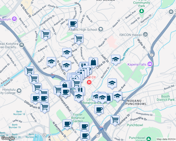 map of restaurants, bars, coffee shops, grocery stores, and more near in Honolulu