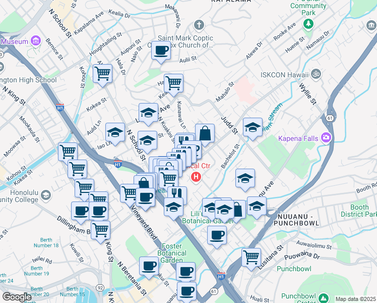 map of restaurants, bars, coffee shops, grocery stores, and more near in Honolulu