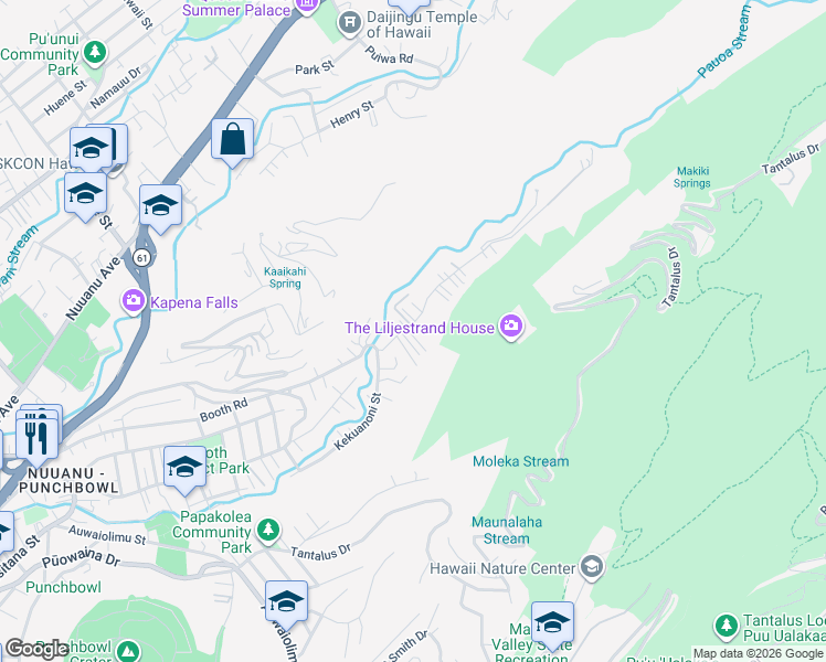 map of restaurants, bars, coffee shops, grocery stores, and more near 2751C Booth Road in Honolulu