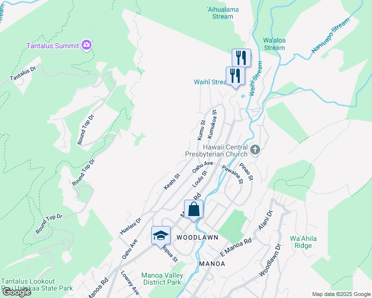 map of restaurants, bars, coffee shops, grocery stores, and more near 3488 Keahi Place in Honolulu