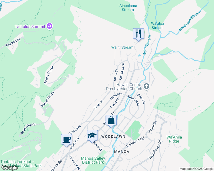 map of restaurants, bars, coffee shops, grocery stores, and more near 3488 Keahi Place in Honolulu