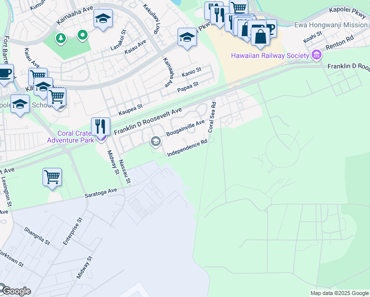 map of restaurants, bars, coffee shops, grocery stores, and more near 4285 Independence Road in Kapolei