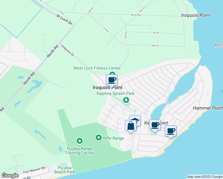 map of restaurants, bars, coffee shops, grocery stores, and more near 5100 Iroquois Avenue in Ewa Beach