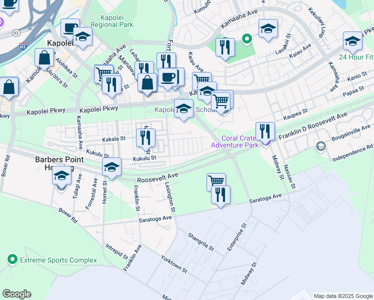 map of restaurants, bars, coffee shops, grocery stores, and more near 419 Kuupau Street in Kapolei
