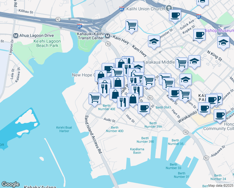 map of restaurants, bars, coffee shops, grocery stores, and more near 240 Puuhale Road in Honolulu
