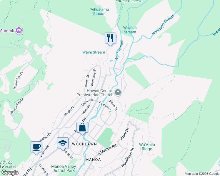 map of restaurants, bars, coffee shops, grocery stores, and more near 3571 Nipo Street in Honolulu