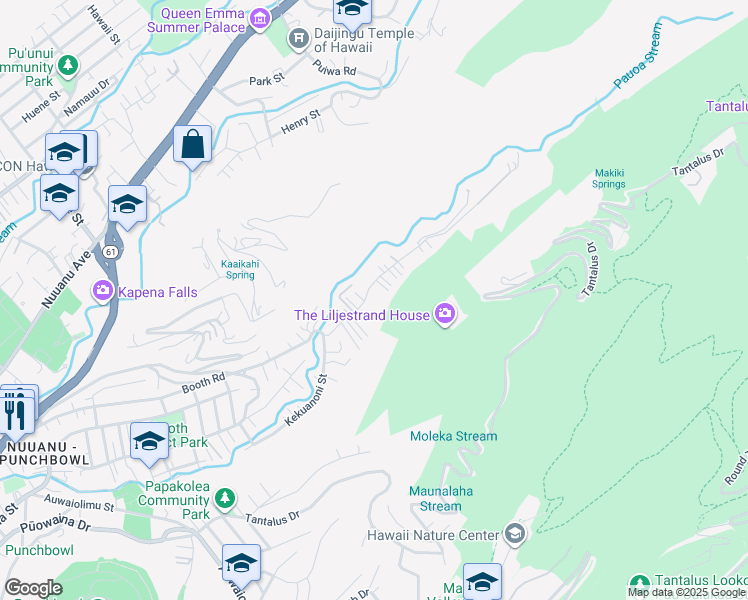 map of restaurants, bars, coffee shops, grocery stores, and more near 2799 Booth Road in Honolulu