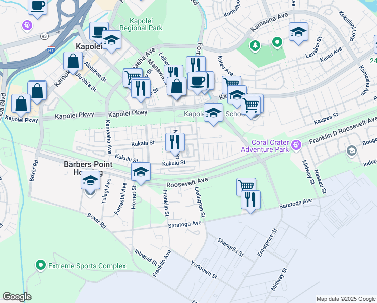 map of restaurants, bars, coffee shops, grocery stores, and more near 443 Manawai Street in Kapolei