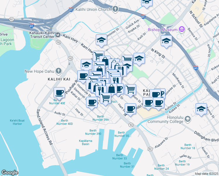 map of restaurants, bars, coffee shops, grocery stores, and more near in Honolulu