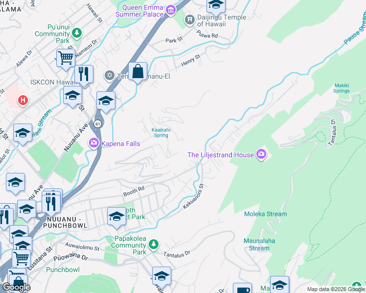map of restaurants, bars, coffee shops, grocery stores, and more near 3094 Wailani Road in Honolulu