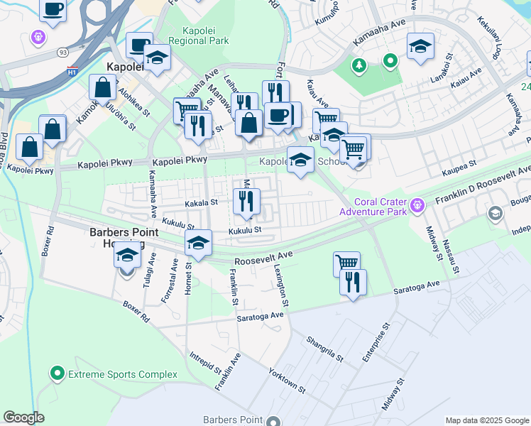 map of restaurants, bars, coffee shops, grocery stores, and more near 443 Manawai Street in Kapolei