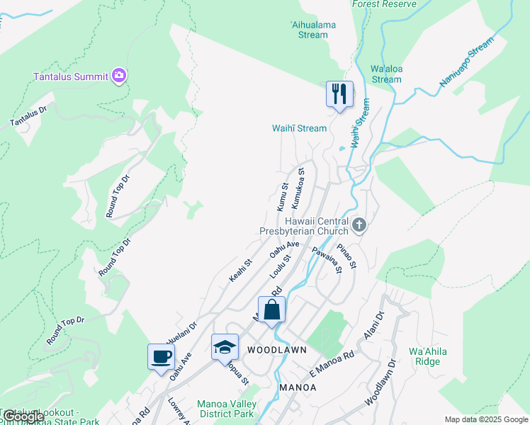 map of restaurants, bars, coffee shops, grocery stores, and more near 3488 Keahi Place in Honolulu