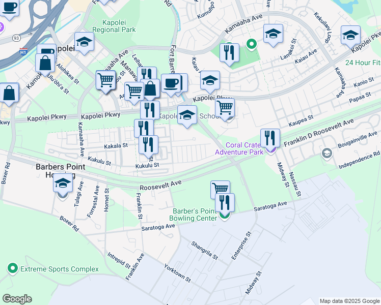 map of restaurants, bars, coffee shops, grocery stores, and more near 419 Kuupau Street in Kapolei