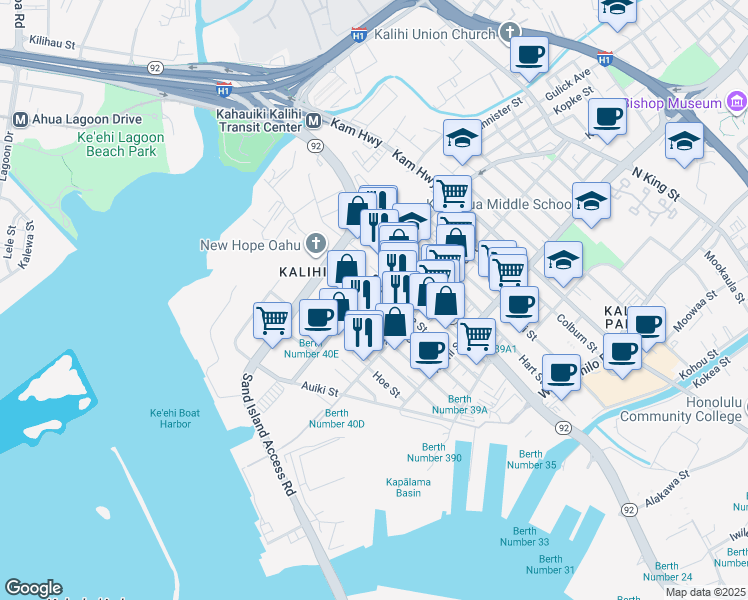 map of restaurants, bars, coffee shops, grocery stores, and more near 1933 Homerule Street in Honolulu