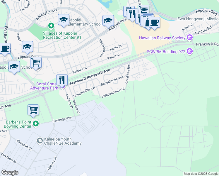 map of restaurants, bars, coffee shops, grocery stores, and more near 4279 Independence Loop in Kapolei