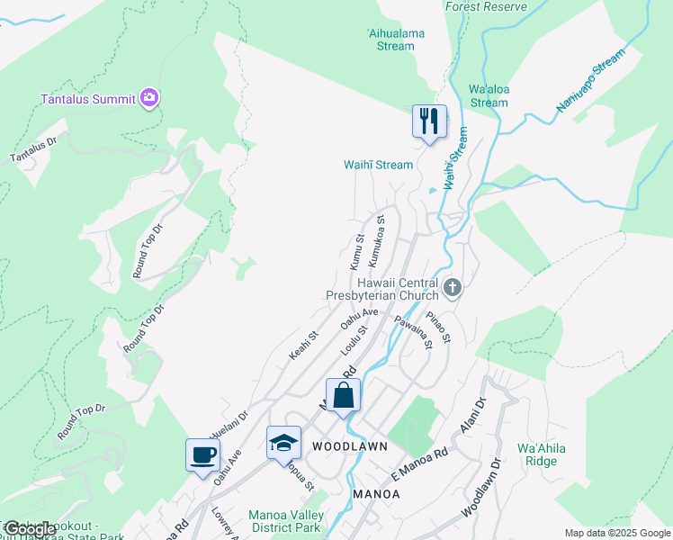 map of restaurants, bars, coffee shops, grocery stores, and more near 3503 Keahi Place in Honolulu