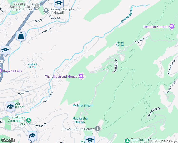 map of restaurants, bars, coffee shops, grocery stores, and more near 3310 Tantalus Drive in Honolulu