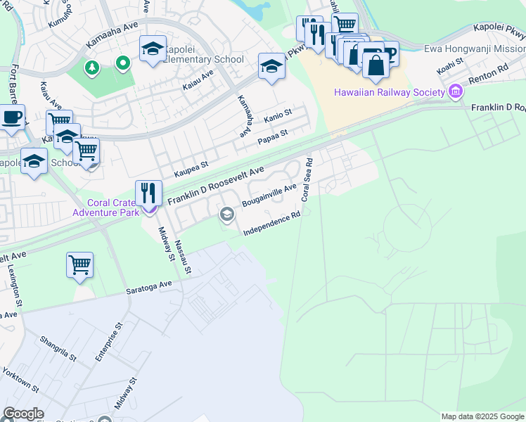 map of restaurants, bars, coffee shops, grocery stores, and more near 4279 Independence Loop in Kapolei
