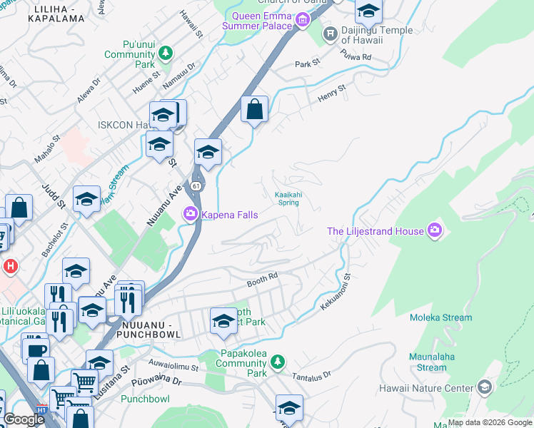 map of restaurants, bars, coffee shops, grocery stores, and more near 2942 Laola Place in Honolulu