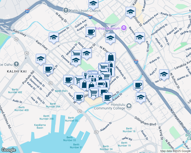 map of restaurants, bars, coffee shops, grocery stores, and more near 775 Mc Neill Street in Honolulu