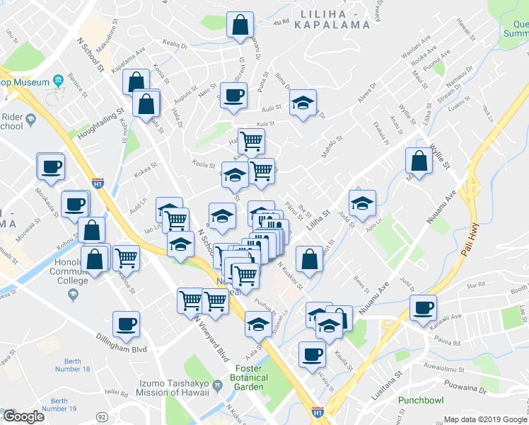 map of restaurants, bars, coffee shops, grocery stores, and more near 644 North Kuakini Street in Honolulu