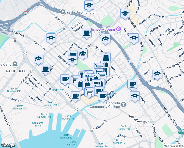 map of restaurants, bars, coffee shops, grocery stores, and more near in Honolulu
