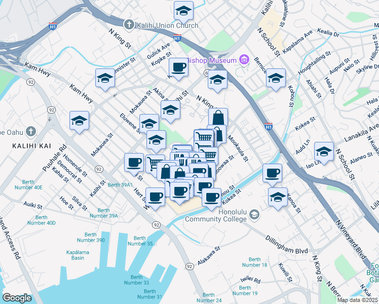 map of restaurants, bars, coffee shops, grocery stores, and more near in Honolulu