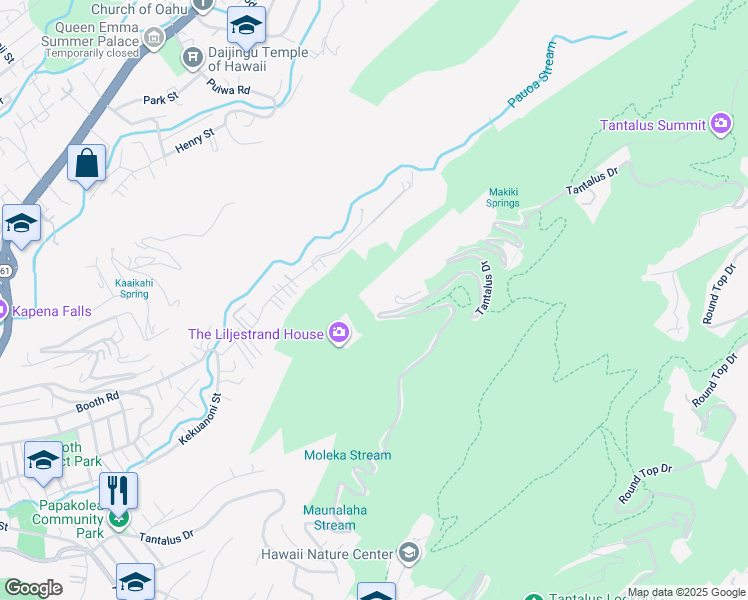 map of restaurants, bars, coffee shops, grocery stores, and more near 3310 Tantalus Drive in Honolulu