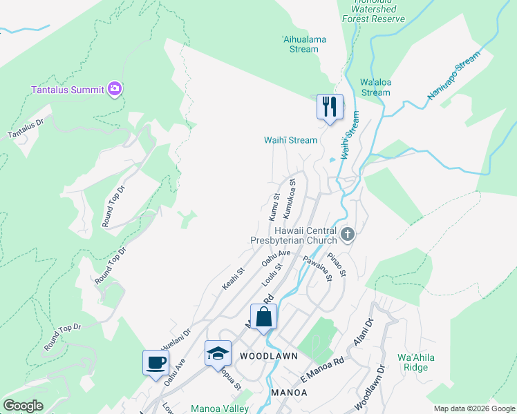 map of restaurants, bars, coffee shops, grocery stores, and more near 3560 Kumu Place in Honolulu