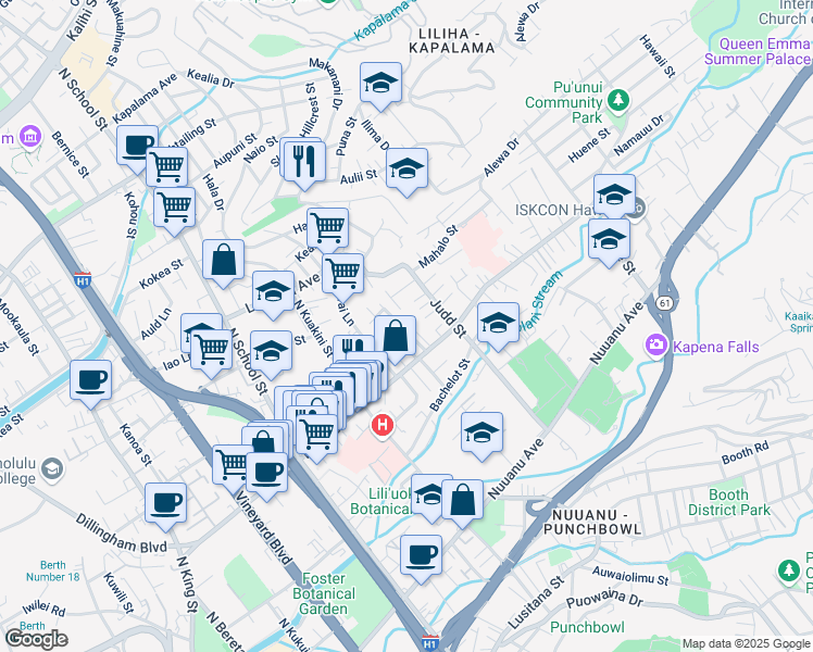 map of restaurants, bars, coffee shops, grocery stores, and more near 554 Mapu Lane in Honolulu