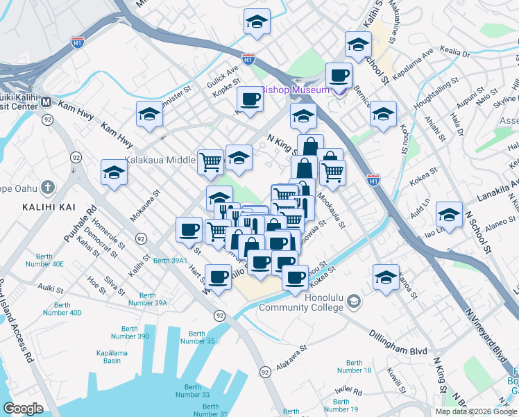 map of restaurants, bars, coffee shops, grocery stores, and more near 755 Kaiwiula Street in Honolulu