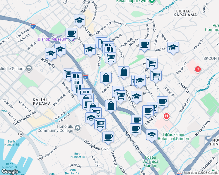 map of restaurants, bars, coffee shops, grocery stores, and more near 993 'Io Lane in Honolulu