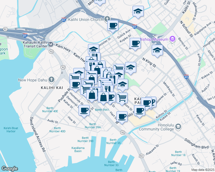map of restaurants, bars, coffee shops, grocery stores, and more near 1805 Colburn Street in Honolulu