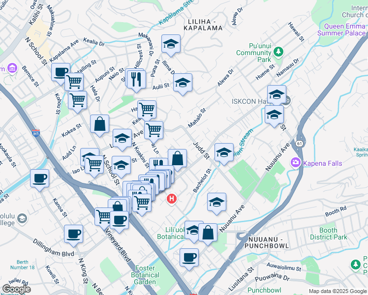 map of restaurants, bars, coffee shops, grocery stores, and more near 554 Mapu Lane in Honolulu