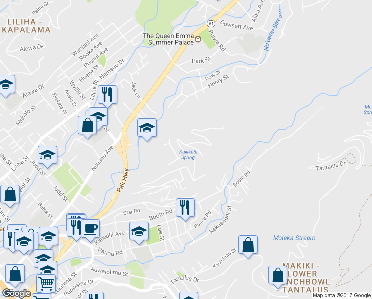 map of restaurants, bars, coffee shops, grocery stores, and more near 3023 Pacific Heights Road in Honolulu