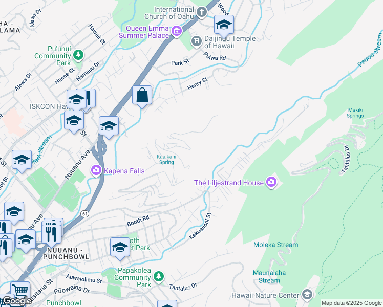 map of restaurants, bars, coffee shops, grocery stores, and more near 3101 Pacific Heights Road in Honolulu