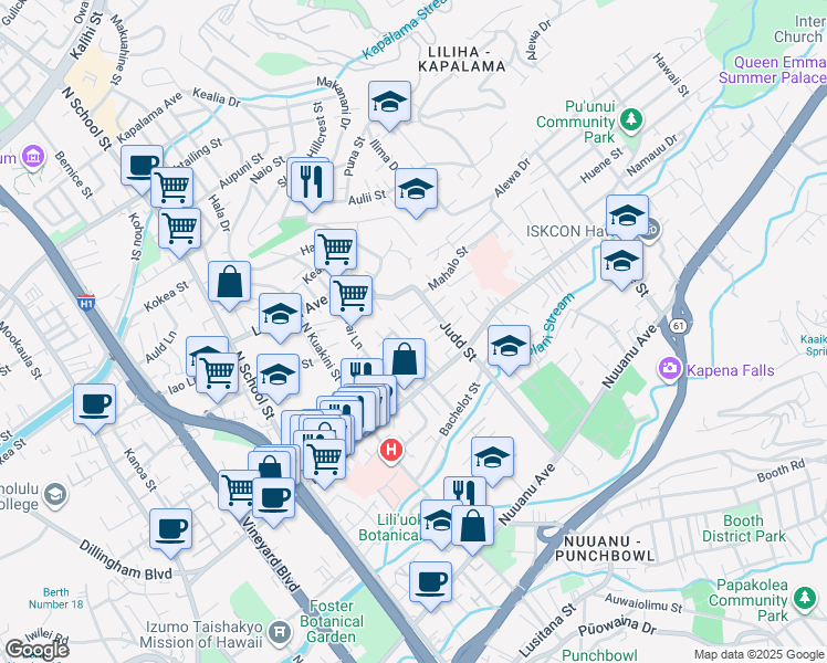 map of restaurants, bars, coffee shops, grocery stores, and more near 554 Mapu Lane in Honolulu