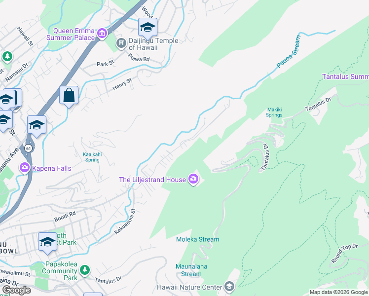 map of restaurants, bars, coffee shops, grocery stores, and more near 2911 Booth Road in Honolulu