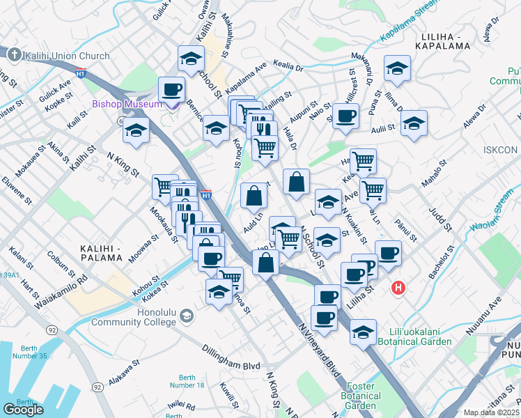 map of restaurants, bars, coffee shops, grocery stores, and more near 993 'Io Lane in Honolulu