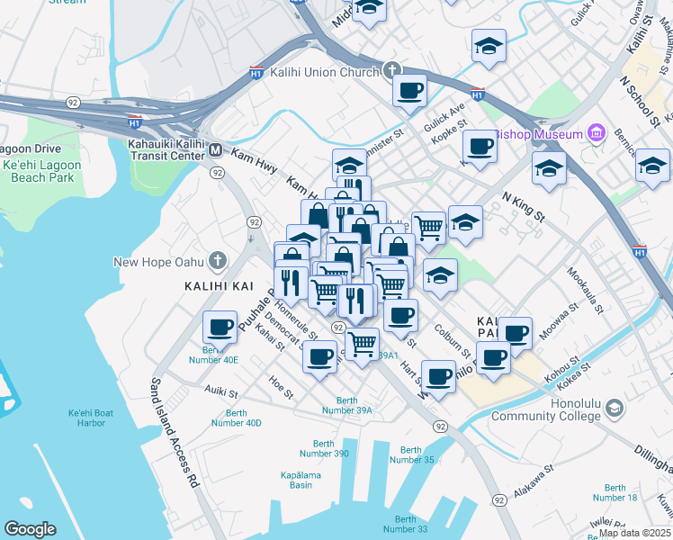 map of restaurants, bars, coffee shops, grocery stores, and more near 414 Mokauea Street in Honolulu